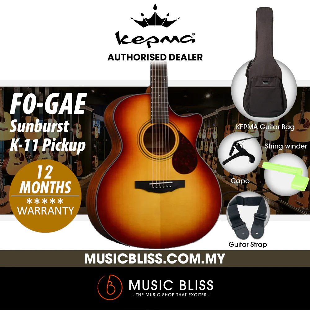 KEPMA F0-GAE Solid Top Grand Auditorium Acoustic Guitar with K-11 pickup - Sunburst