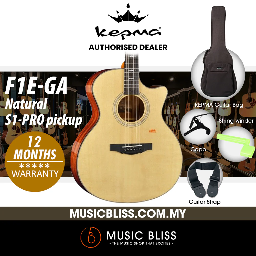 KEPMA F1E-GA Solid Top Grand Auditorium Acoustic Guitar with S1-PRO pickup - Natural