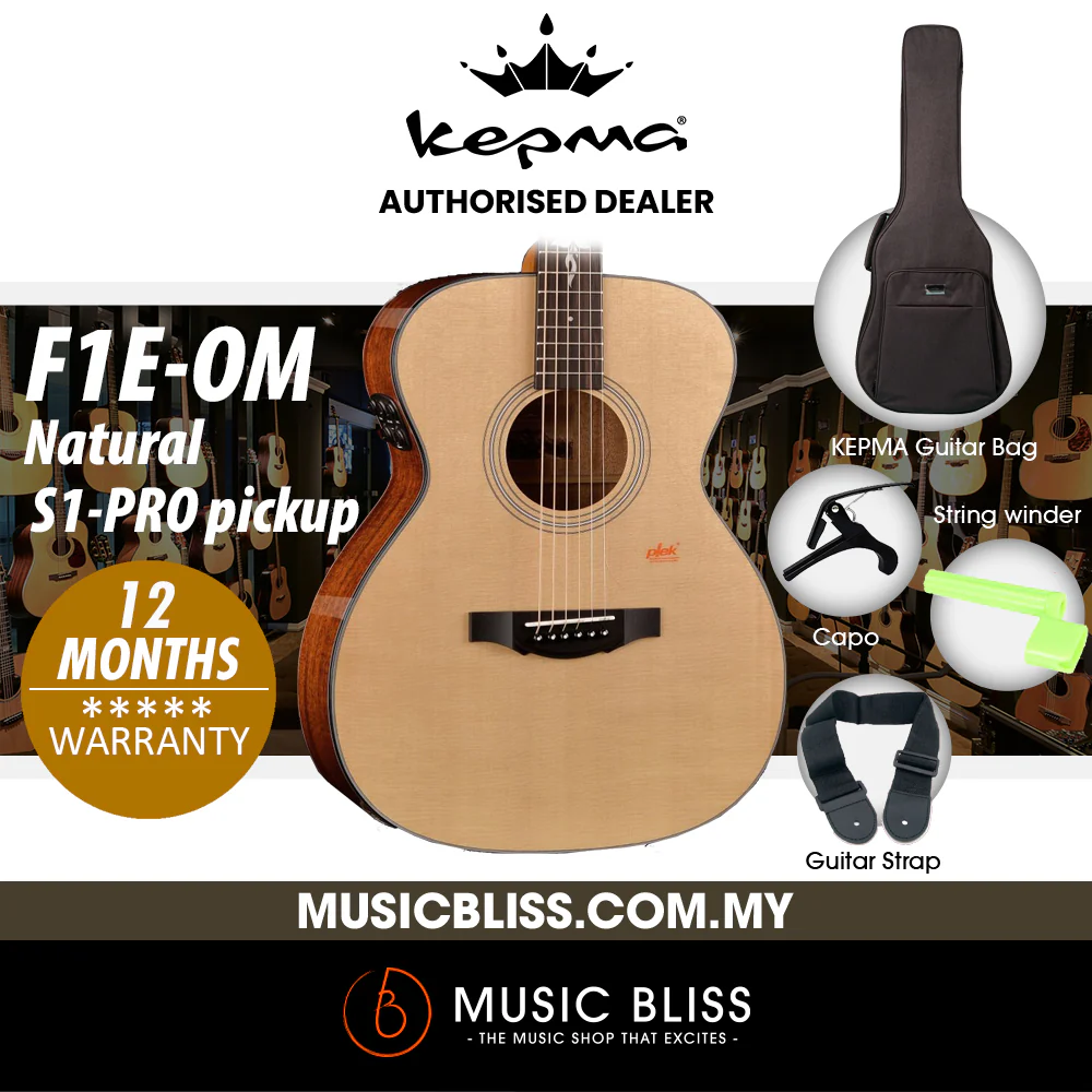 KEPMA F1E-OM Solid Top Orchestra Model Acoustic Guitar with S1-PRO pickup - Natural