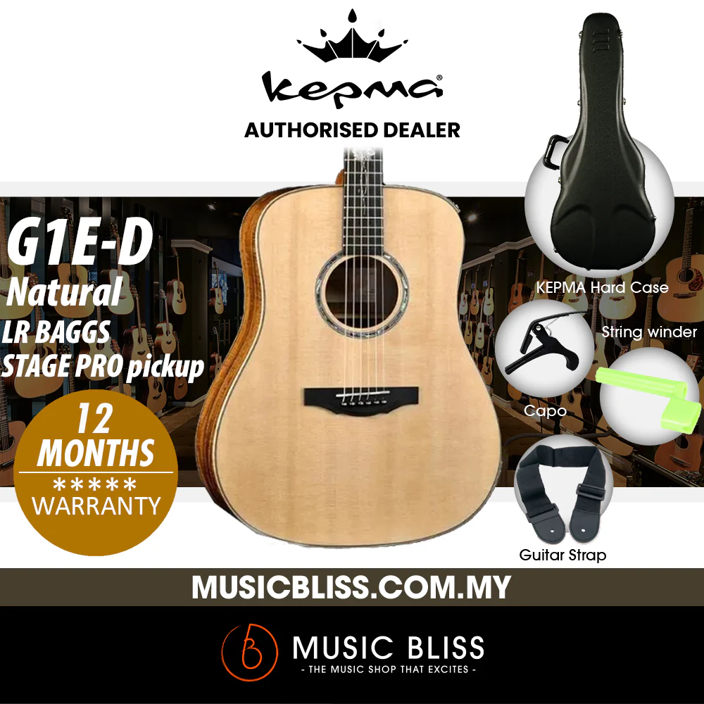 KEPMA G1E-D Solid Sitka Spruce Top Dreadnought Acoustic Guitar with LR BAGGS STAGE PRO pickup - Natural