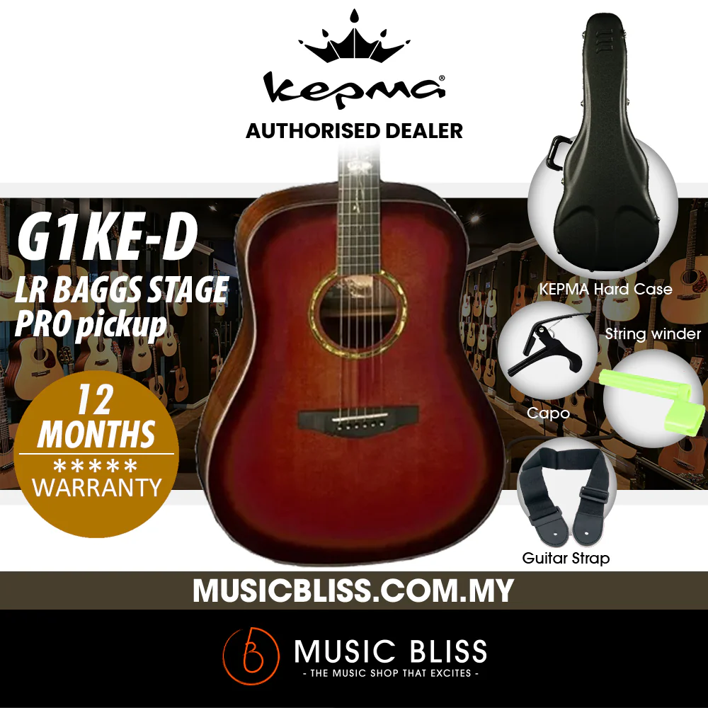 KEPMA G1KE-D Solid Sitka Spruce Top, Side & Back Koa Dreadnought Acoustic Guitar with LR Baggs Stage Pro Pickup