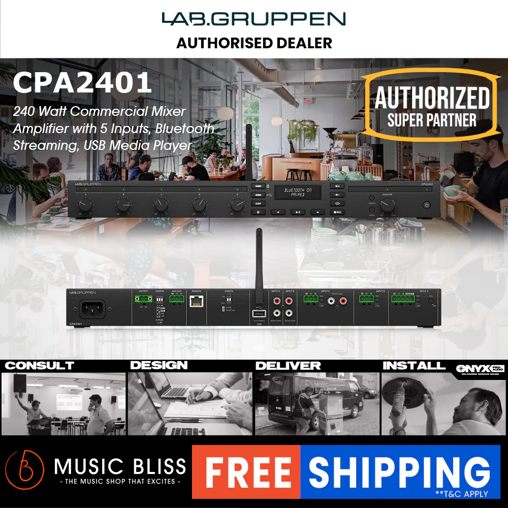 Lab Gruppen CPA2401 240W Commercial Mixer Amplifier with 5 Inputs, Bluetooth* Streaming, USB Media Player