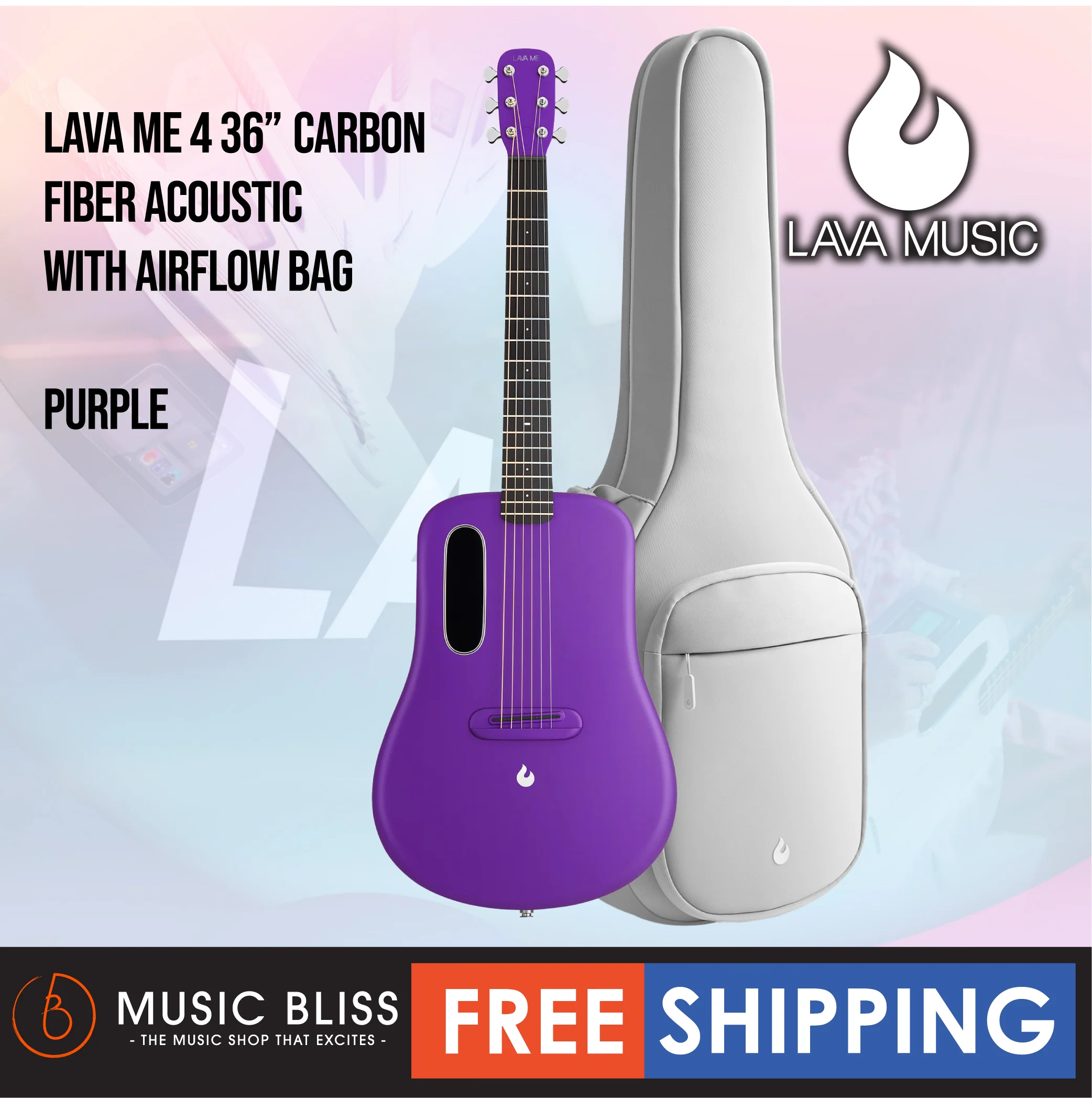 Lava ME 4 36″ Carbon Fiber Acoustic-Electric Guitar with Airflow Bag - Purple