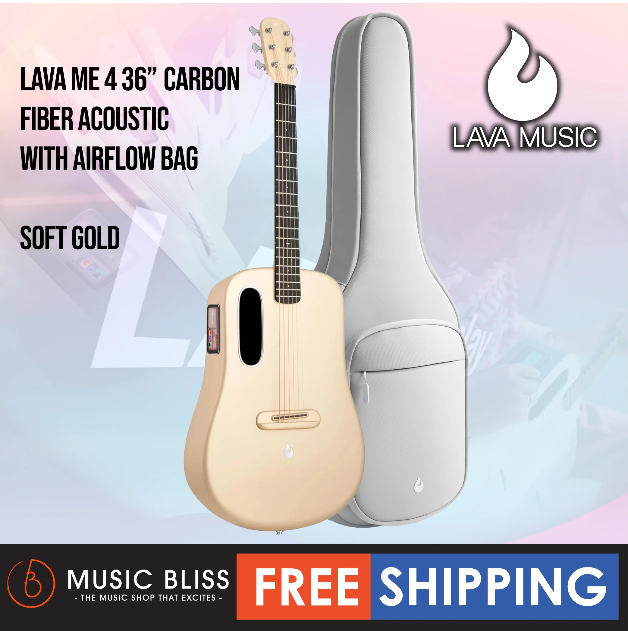 Lava ME 4 36″ Carbon Fiber Acoustic-Electric Guitar with Airflow Bag - Soft Gold