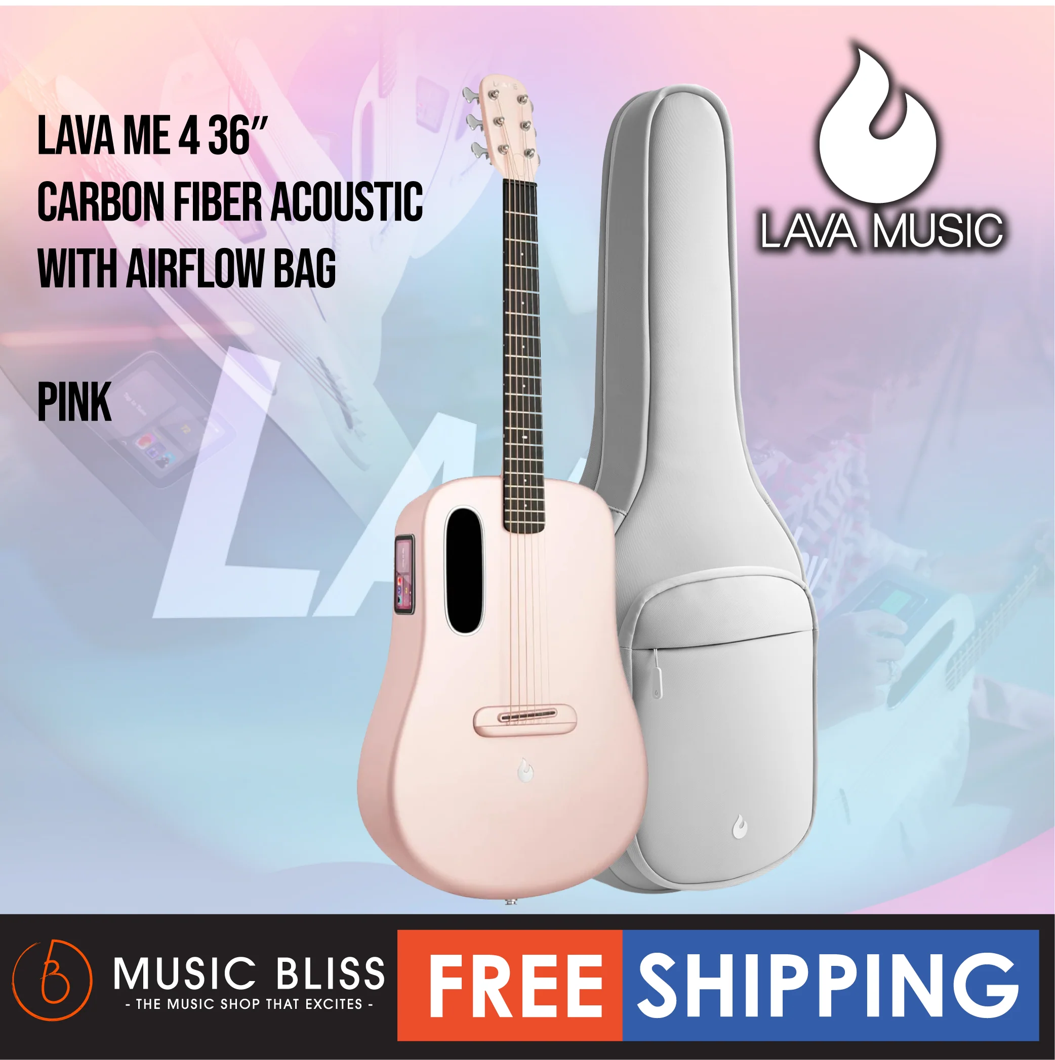 Lava ME 4 36″ Carbon Fiber Acoustic-Electric Guitar with Airflow Bag - Pink