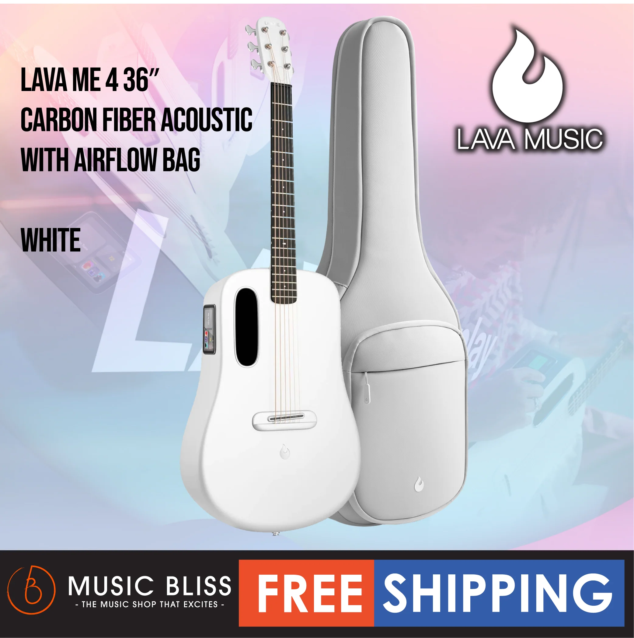 Lava ME 4 36″ Carbon Fiber Acoustic-Electric Guitar with Airflow Bag - White