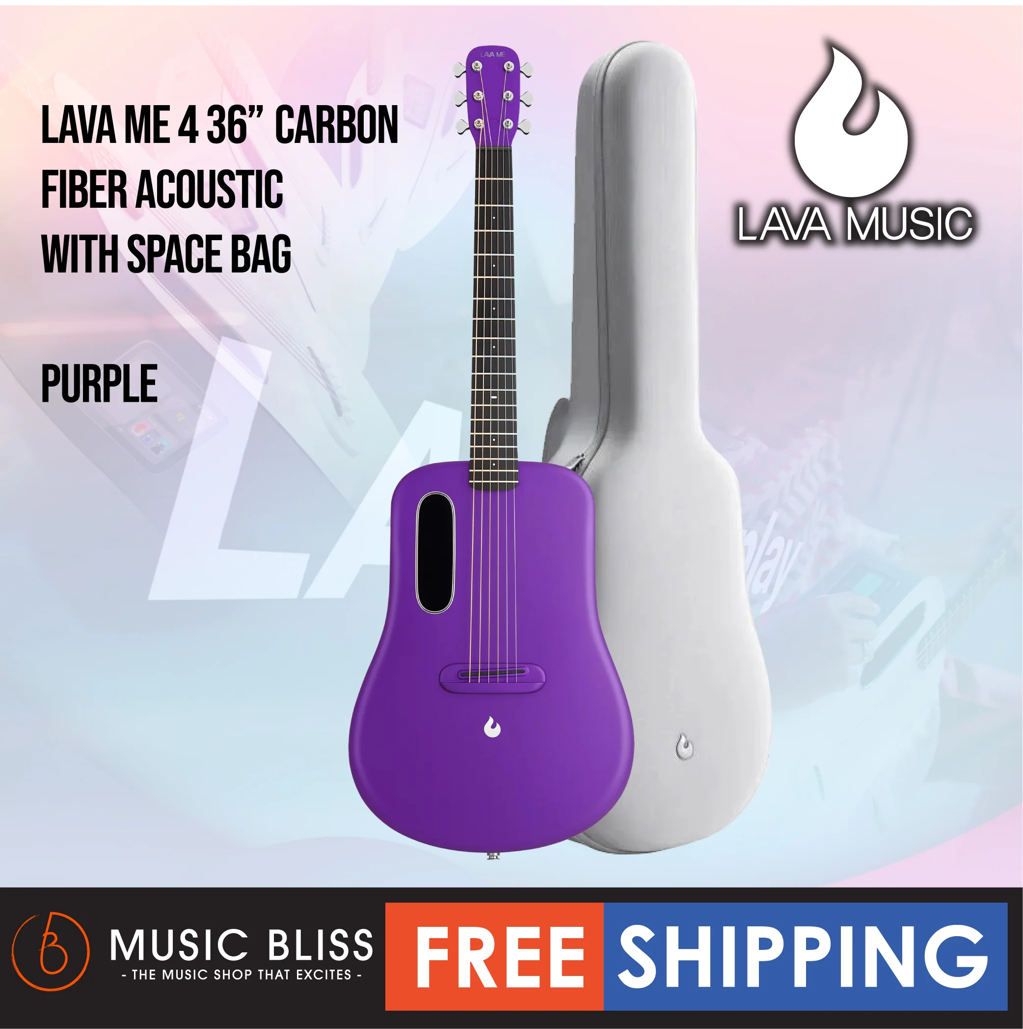 Lava ME 4 36″ Carbon Fiber Acoustic-Electric Guitar with Space Bag - Purple