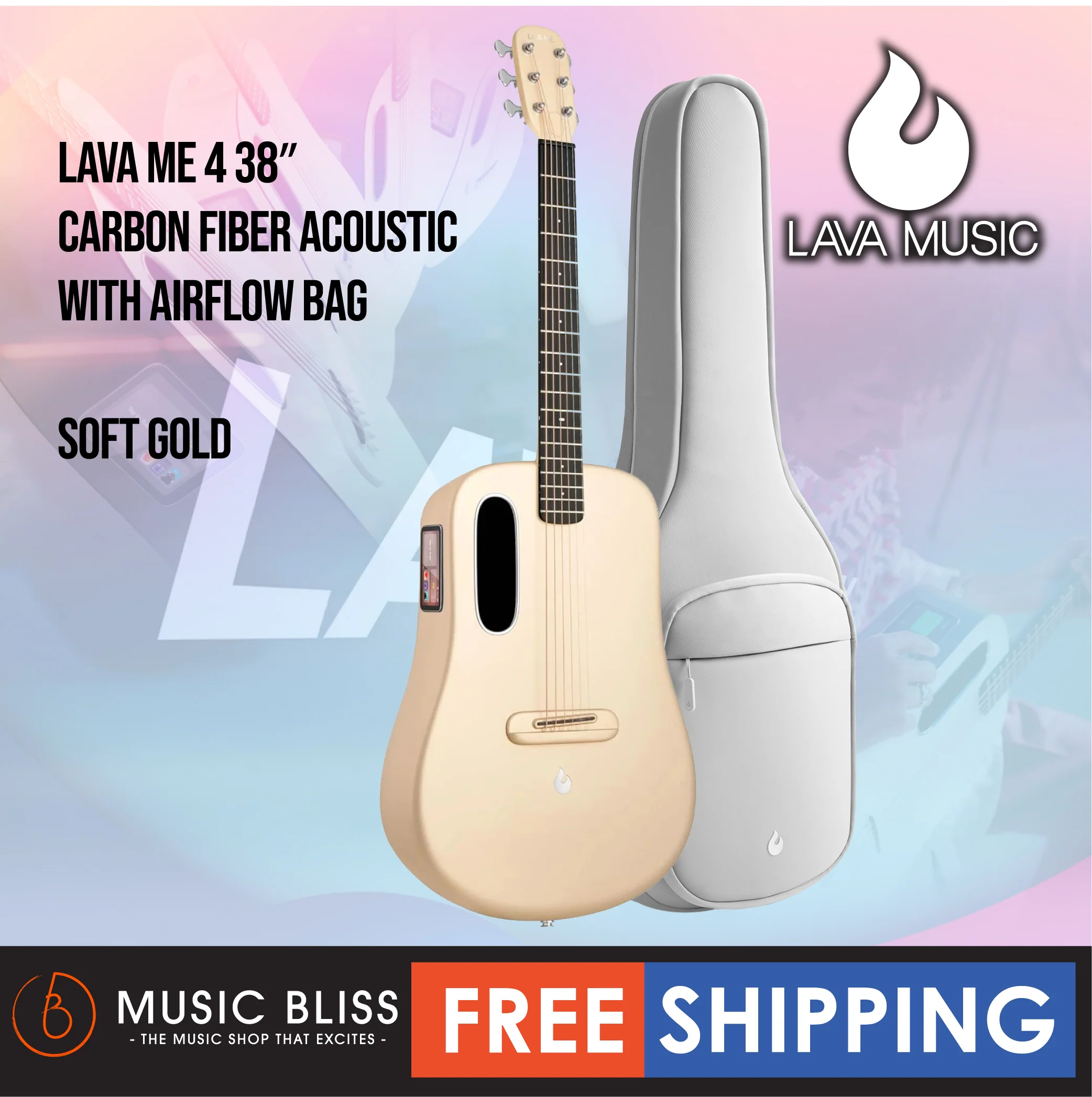Lava ME 4 38″ Carbon Fiber Acoustic-Electric Guitar with Airflow Bag - Soft Gold