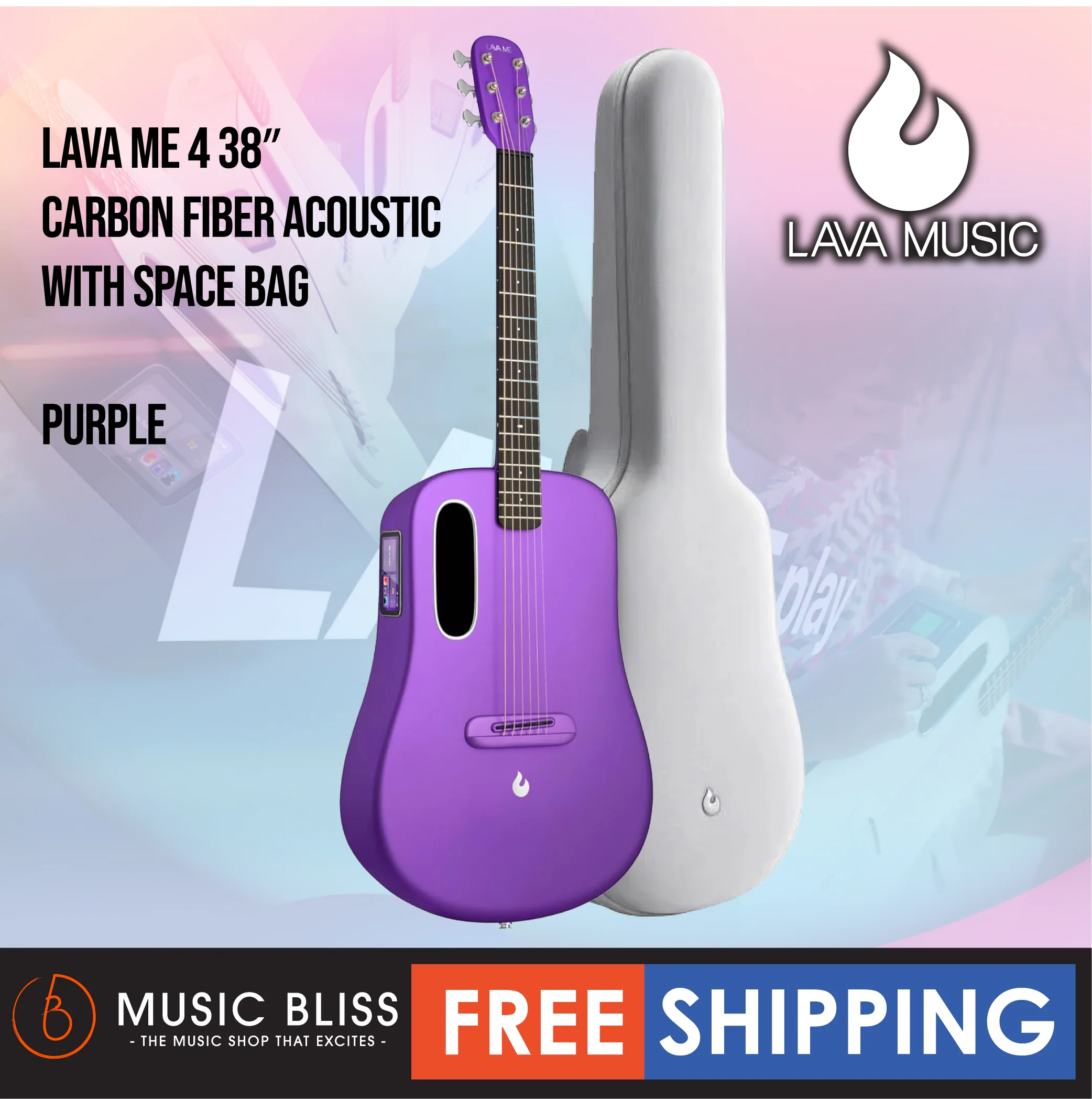 Lava ME 4 38″ Carbon Fiber Acoustic-Electric Guitar with Space Bag - Purple