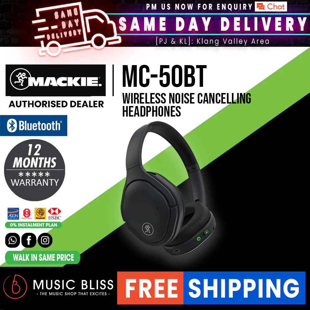 Mackie MC-50BT Wireless Noise-canceling Headphones with Bluetooth
