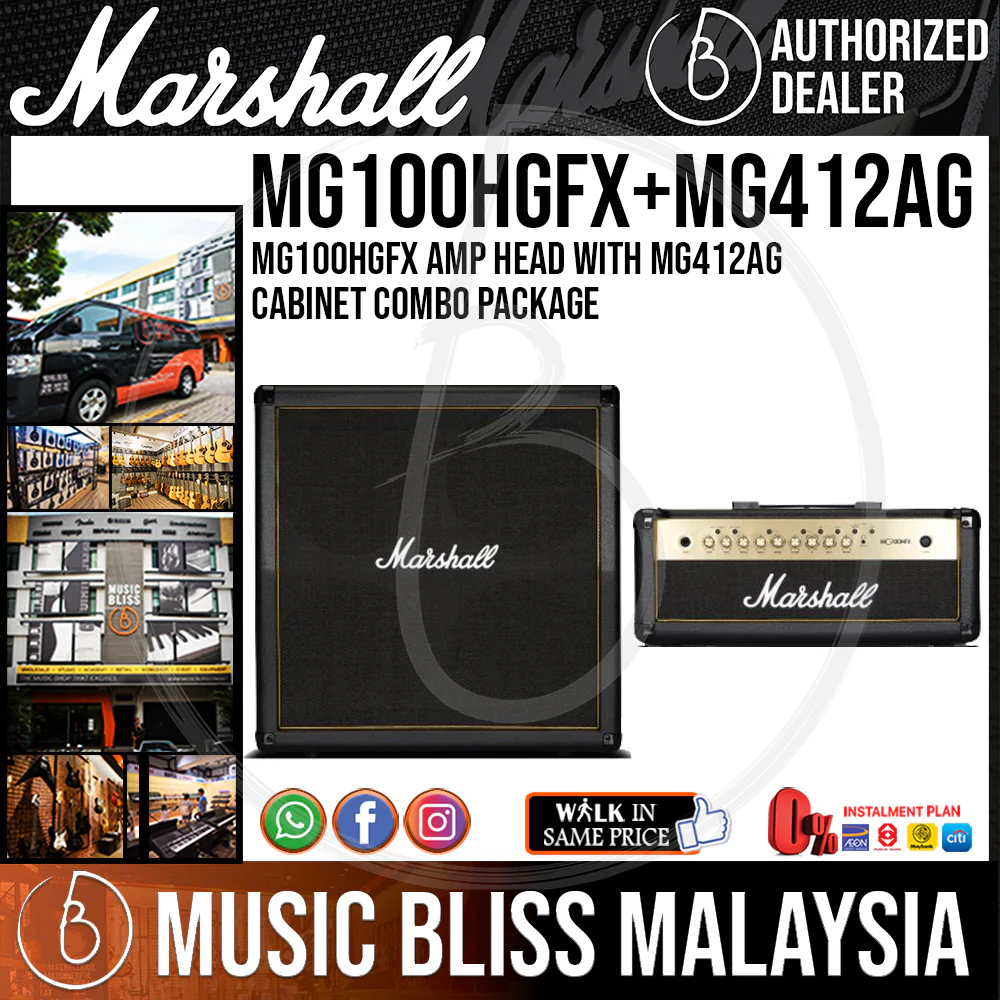 Marshall MG100HGFX Amp Head with MG412AG Cabinet Combo Package