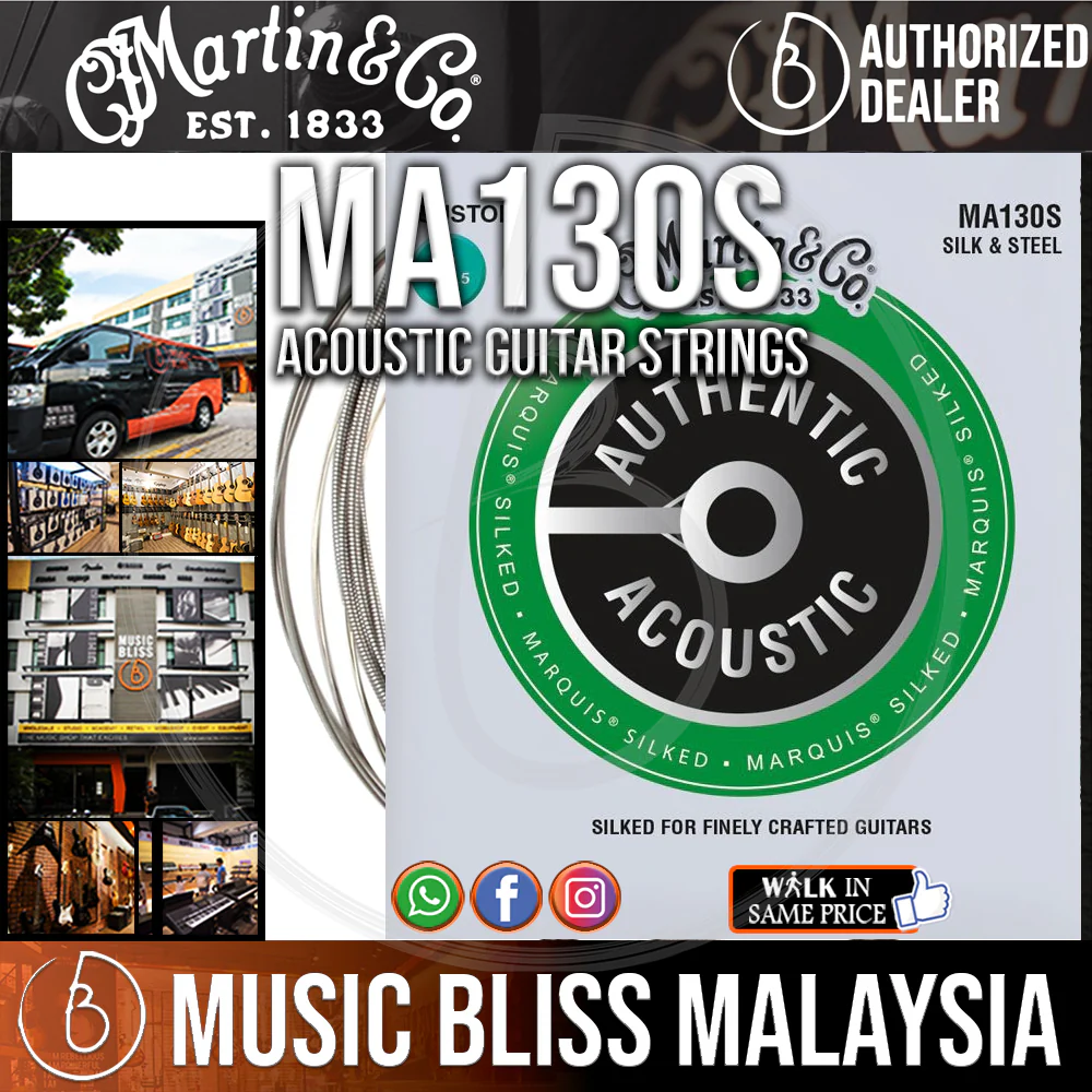 Martin MA130S Marquis Silked Silk and Steel Authentic Acoustic Guitar Strings Silk and Steel 11.5-47