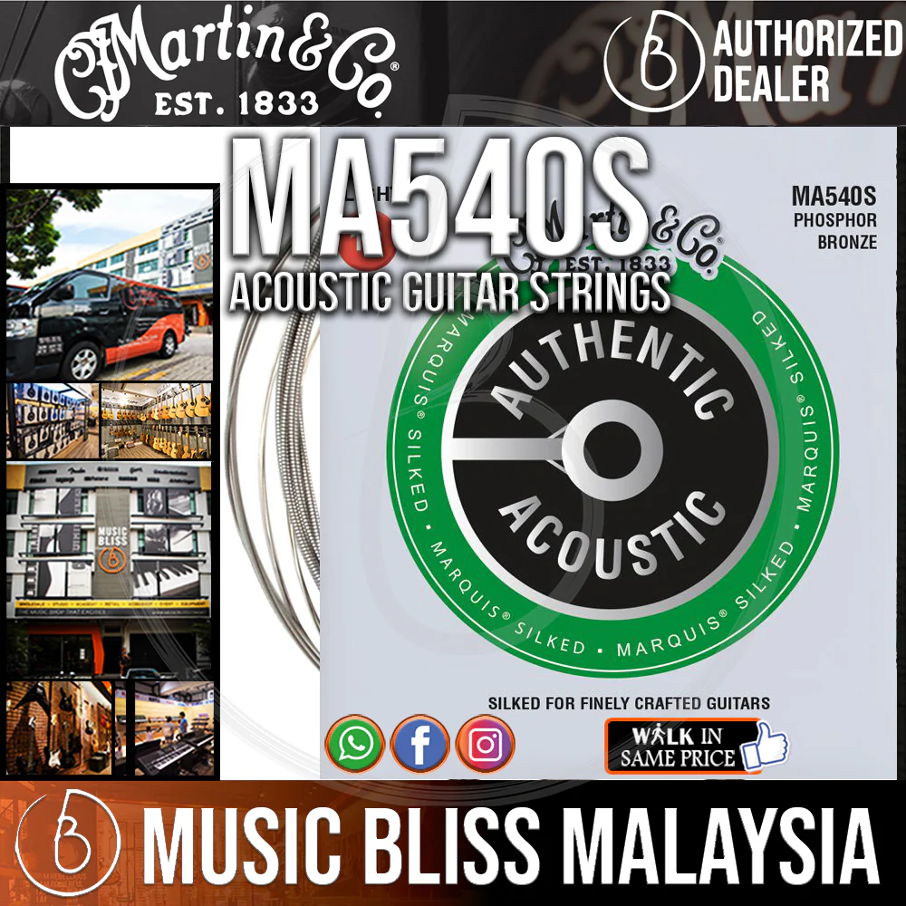 Martin MA540S Marquis Silked Phosphor Bronze Authentic Acoustic Guitar Strings 12-54