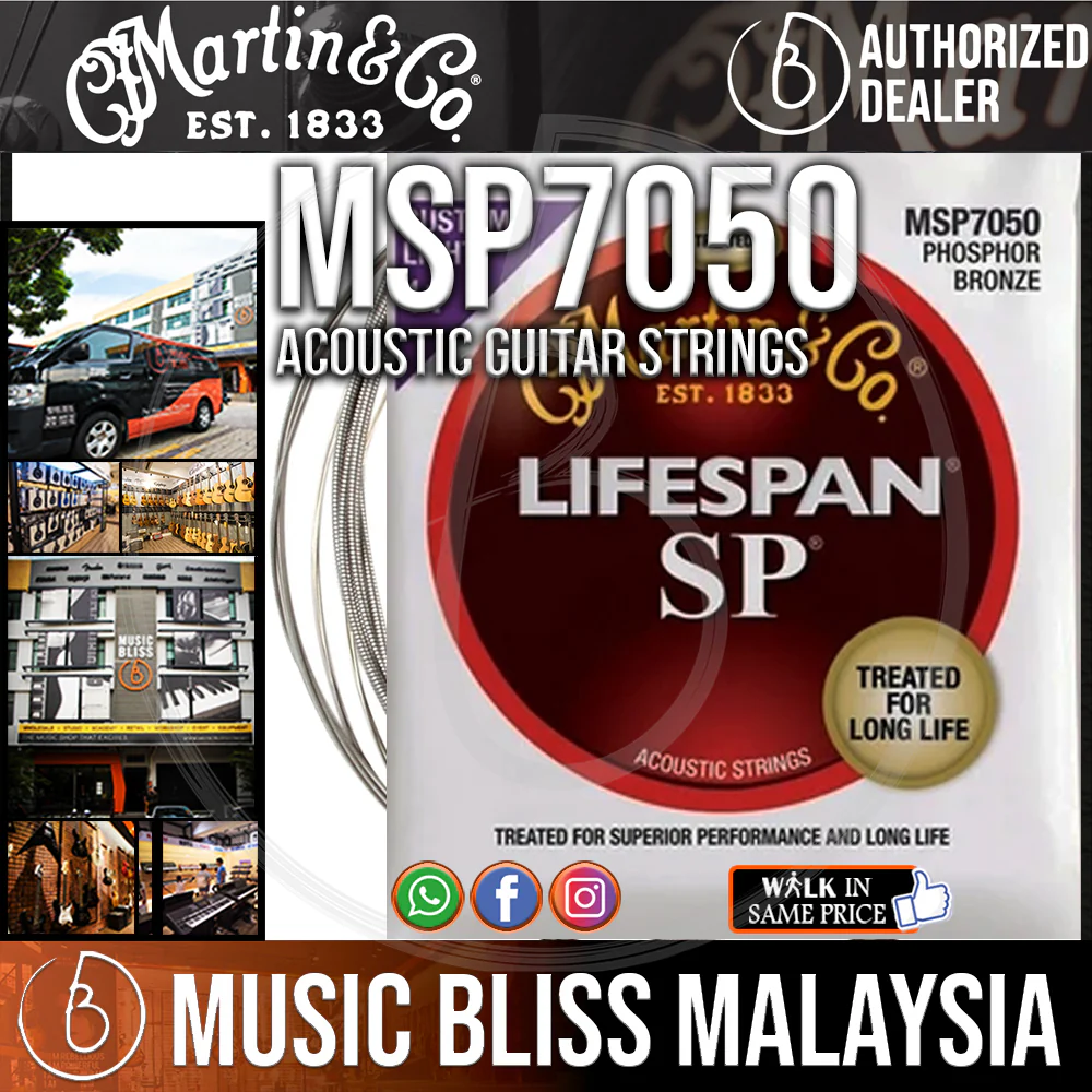 Martin MSP7050 SP Lifespan Acoustic Guitar Strings Custom Light,92/8 Phosphor Bronze 011-052