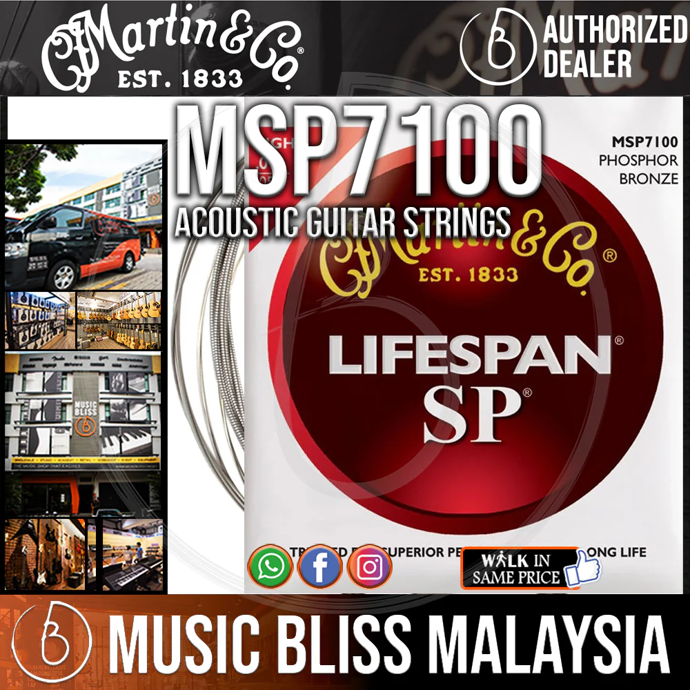 Martin MSP7100 SP Lifespan Acoustic Guitar Strings Light,92/8 Phosphor Bronze 012-054