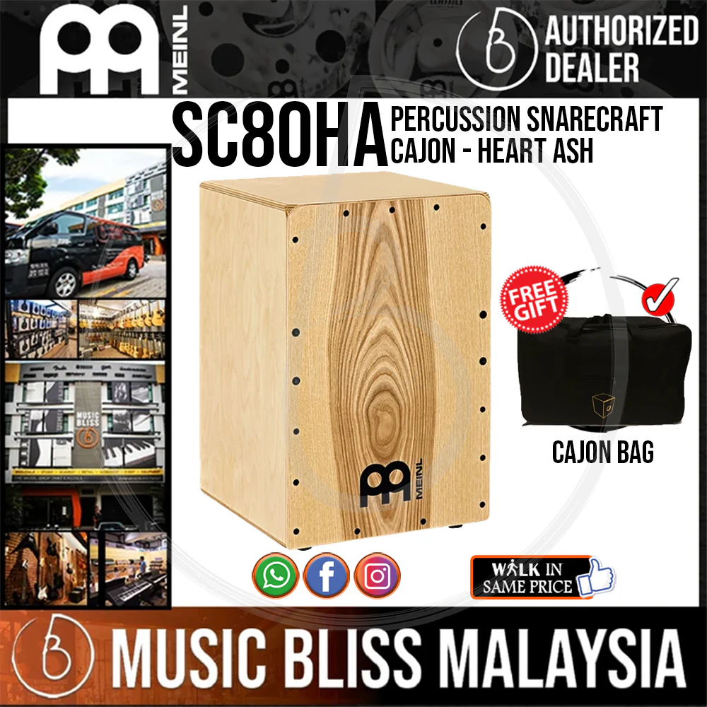 Meinl Percussion SC80HA Snarecraft Cajon with Free Cajon Bag - Heart Ash