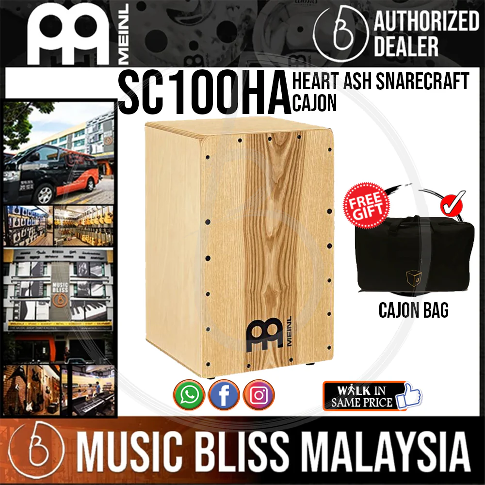 Meinl SC100HA Heart Ash Snarecraft Cajon with Free Cajon Bag
