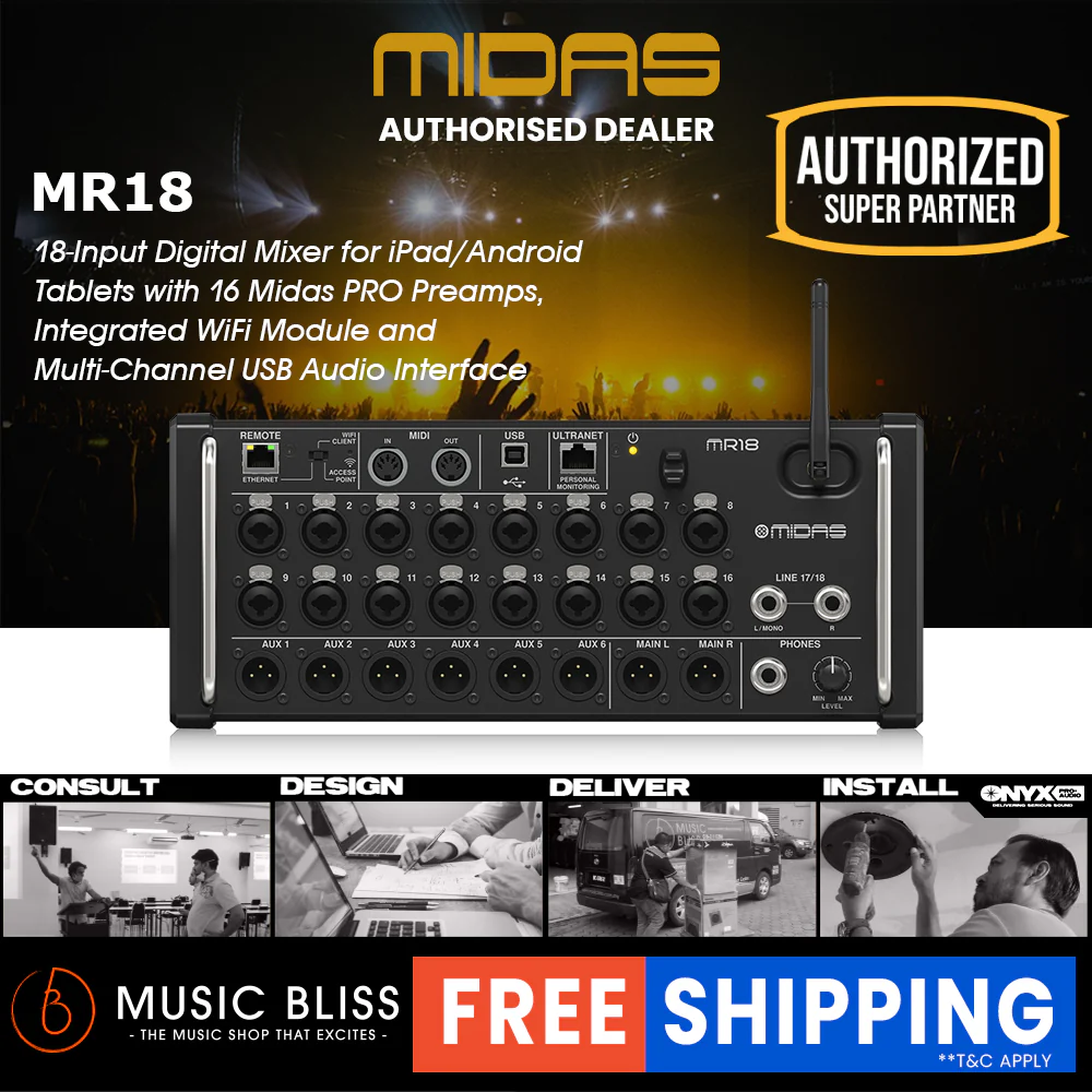 Midas MR18 18-Input Digital Mixer for iPad/Android Tablets