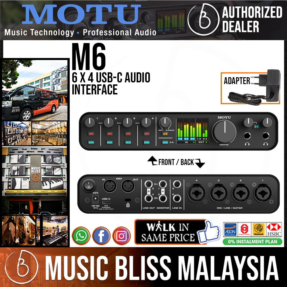 MOTU M6 6x4 USB-C 6-Channel Audio Interface for Mac, PC & Mobile Phone with Independent preamp, ultra-low latency 24-bit / 192 kHz, for Recording, Music Production Streaming and Podcasting