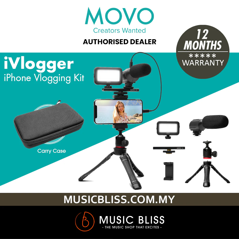Movo iVlogger Vlogging Kit for iPhone - Lightning Compatible YouTube Starter Kit for Content Creators - Accessories: Phone Tripod, Phone Mount, LED Light and Shotgun Microphone