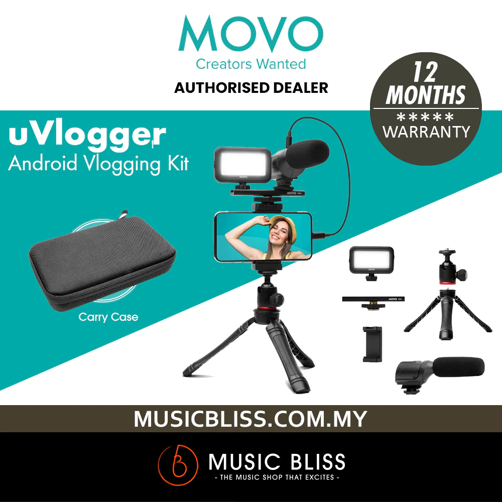 Movo uVlogger- Android/USB-C Compatible Vlogging Kit Phone Video Kit Accessories: Phone Tripod, Phone Mount, LED Light and Cellphone Shotgun Microphone for Phone Video Recording for YouTube, Vlog