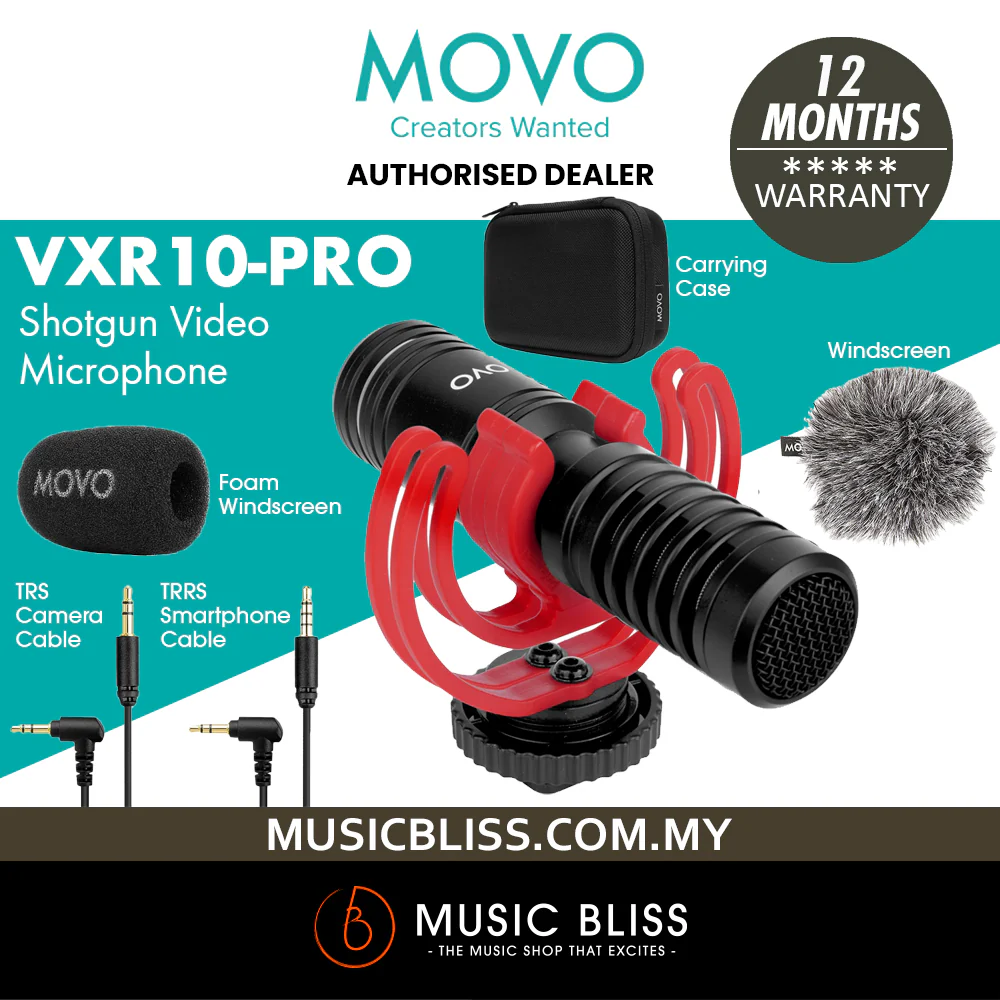 Movo VXR10-PRO External Video Microphone for Camera with Rycote Lyre Shock Mount - Battery-Free ,Compact Shotgun Mic Compatible with DSLR Cameras and iPhone, Android Smartphones