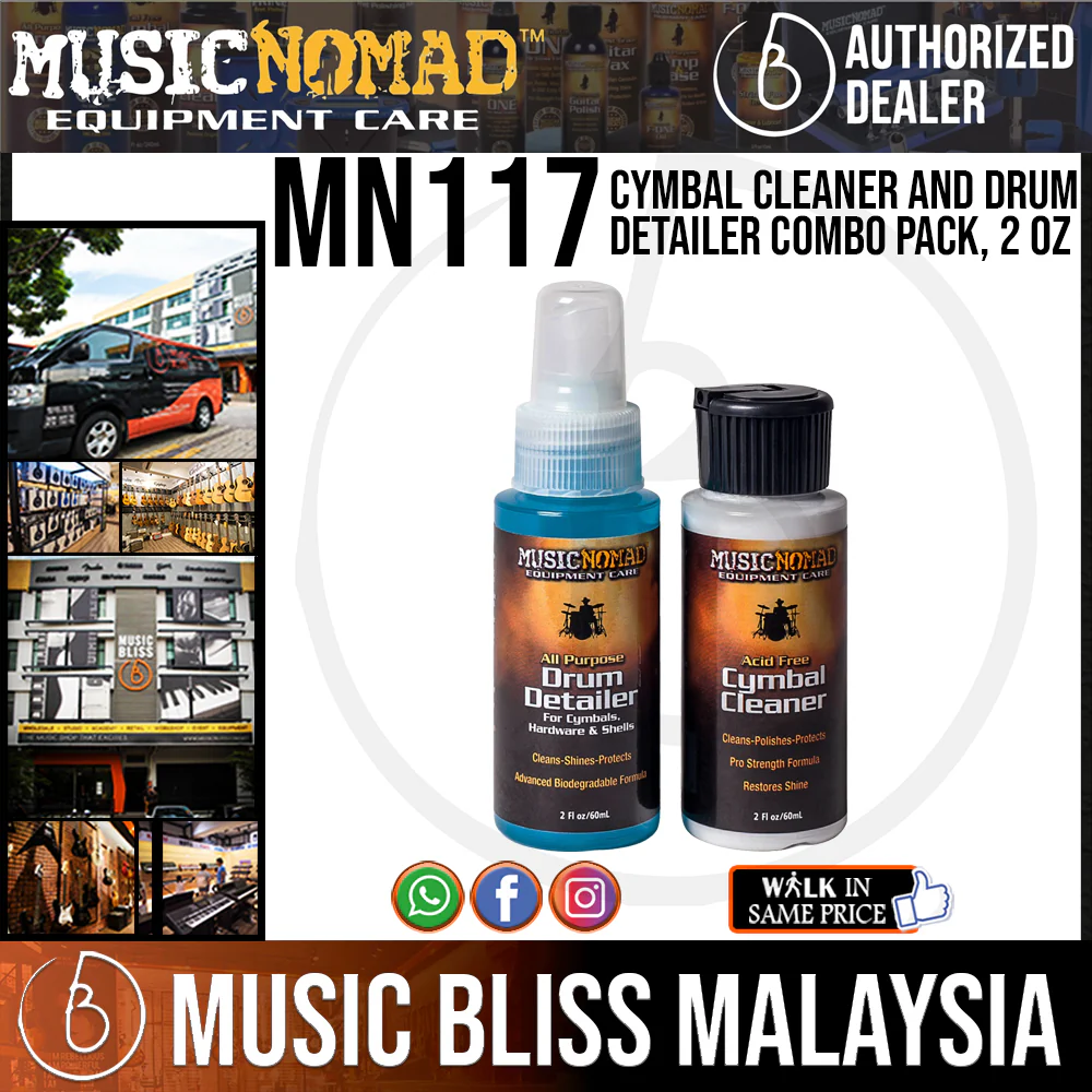 Music Nomad MN117 Cymbal Cleaner and Drum Detailer Combo Pack, 2 oz.