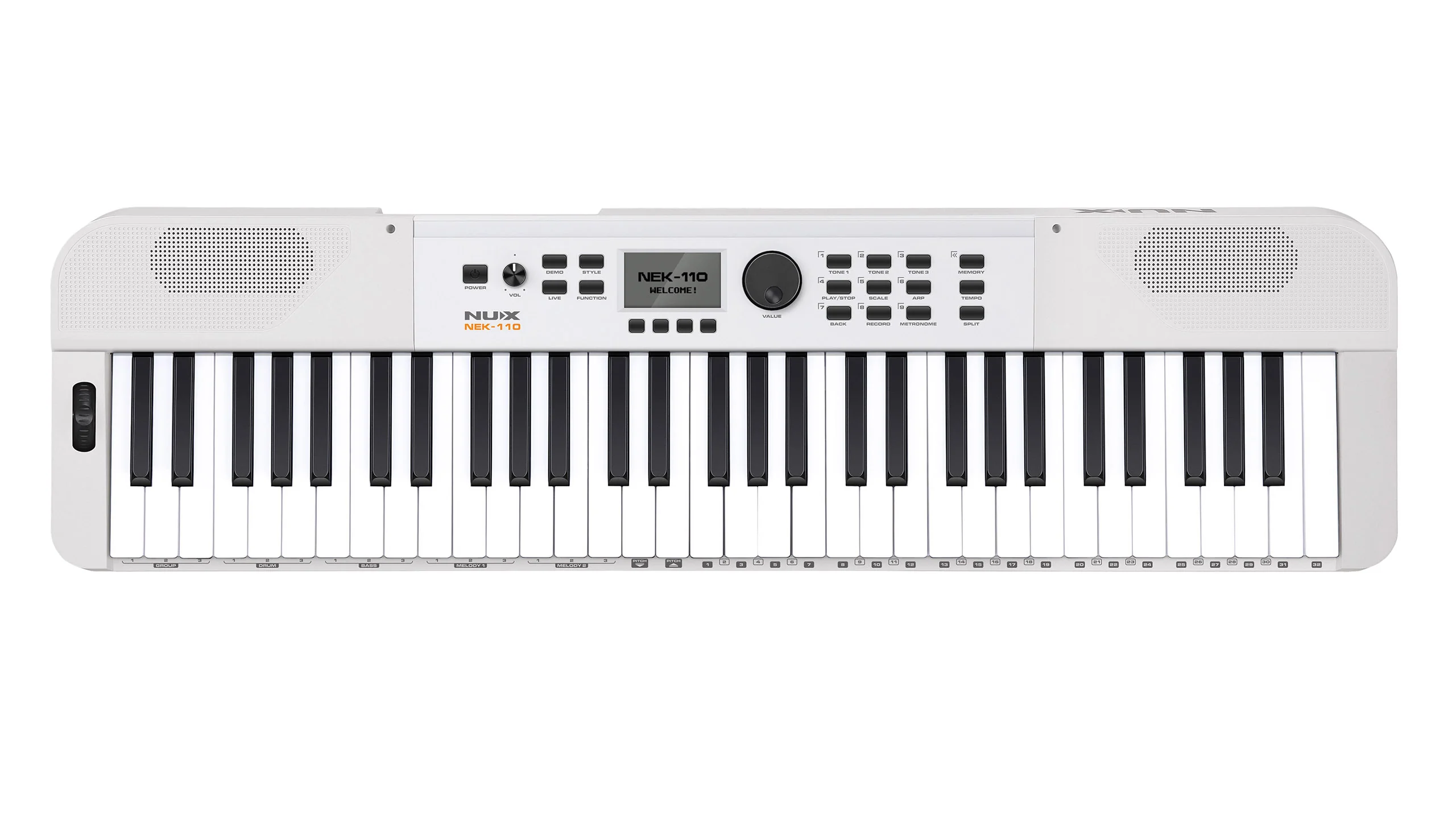 Nux NEK-110 61 Keys Portable Digital Electronic Keyboard with Touch Response and Bluetooth - White - Image 2