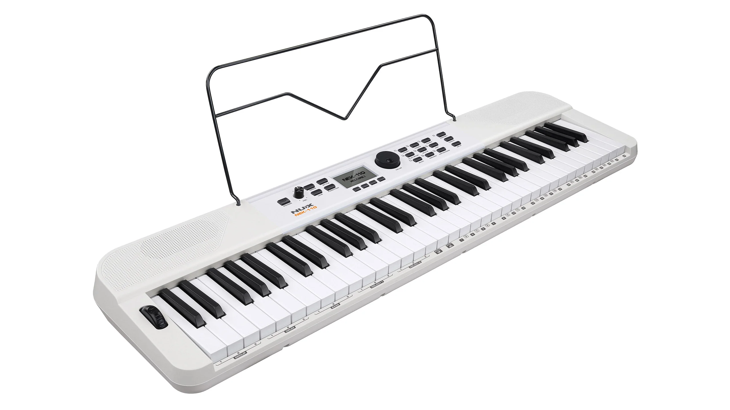 Nux NEK-110 61 Keys Portable Digital Electronic Keyboard with Touch Response and Bluetooth - White - Image 4