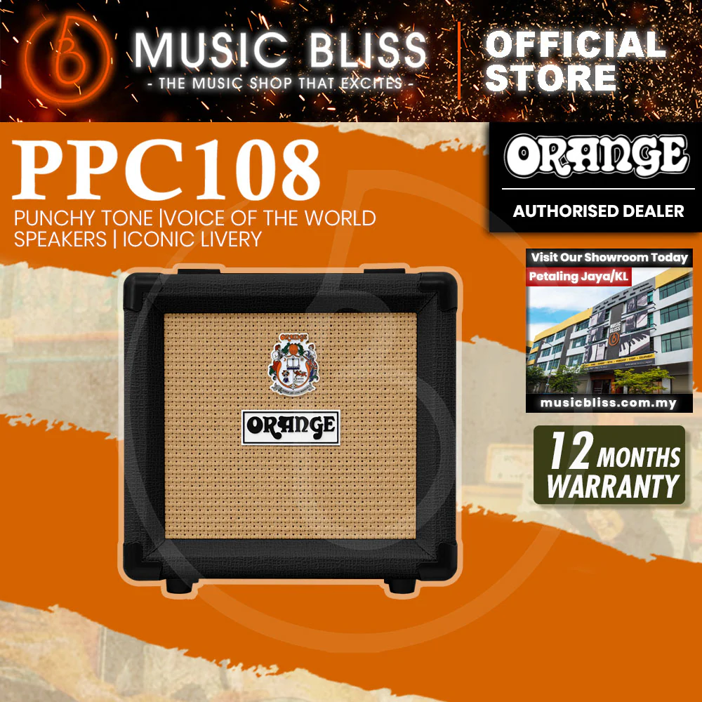 Orange PPC108 20-watt 1x8 Speaker Cabinet - Black - Image 2