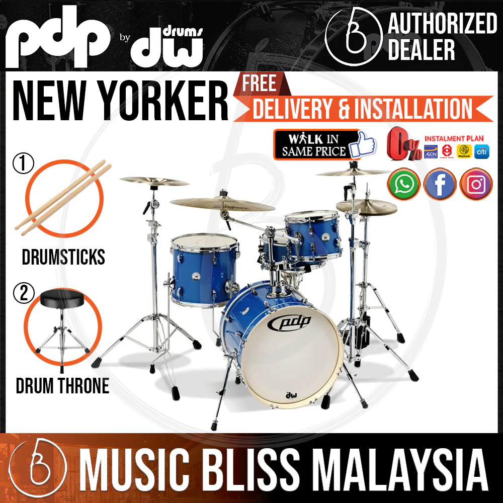 PDP by DW New Yorker 4-Piece Shell Pack with 18" Bass Drum - Sapphire Sparkle