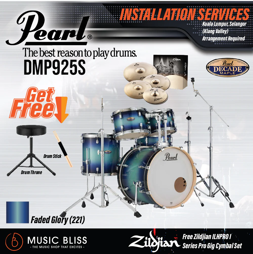 Pearl Decade Maple 5-Piece Drum Set with Hardware, Drumstick and Throne - 22 Inch Bass Drum- Faded Glory - Image 8