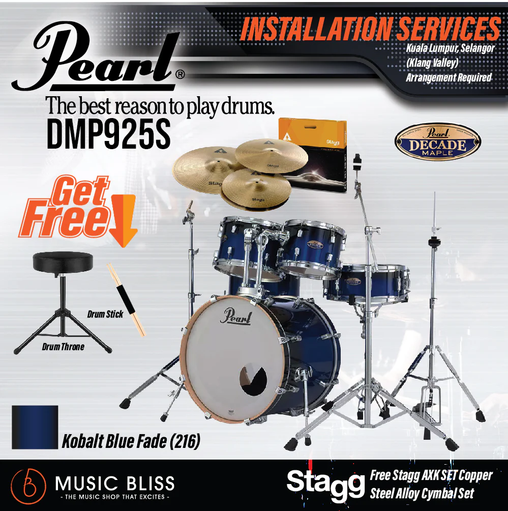 Pearl Decade Maple 5-Piece Drum Set with Hardware, Drumstick and Throne - 22 Inch Bass Drum - Kobalt Blue Fade - Image 2