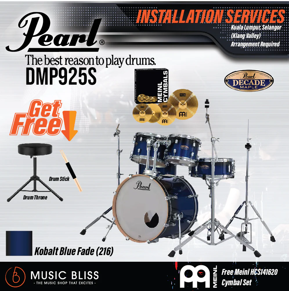 Pearl Decade Maple 5-Piece Drum Set with Hardware, Drumstick and Throne - 22 Inch Bass Drum - Kobalt Blue Fade - Image 3