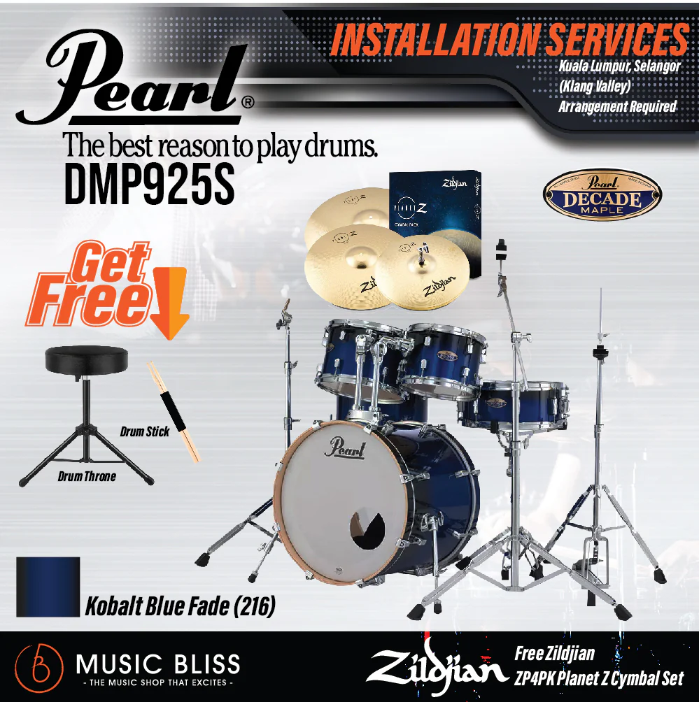 Pearl Decade Maple 5-Piece Drum Set with Hardware, Drumstick and Throne - 22 Inch Bass Drum - Kobalt Blue Fade - Image 4