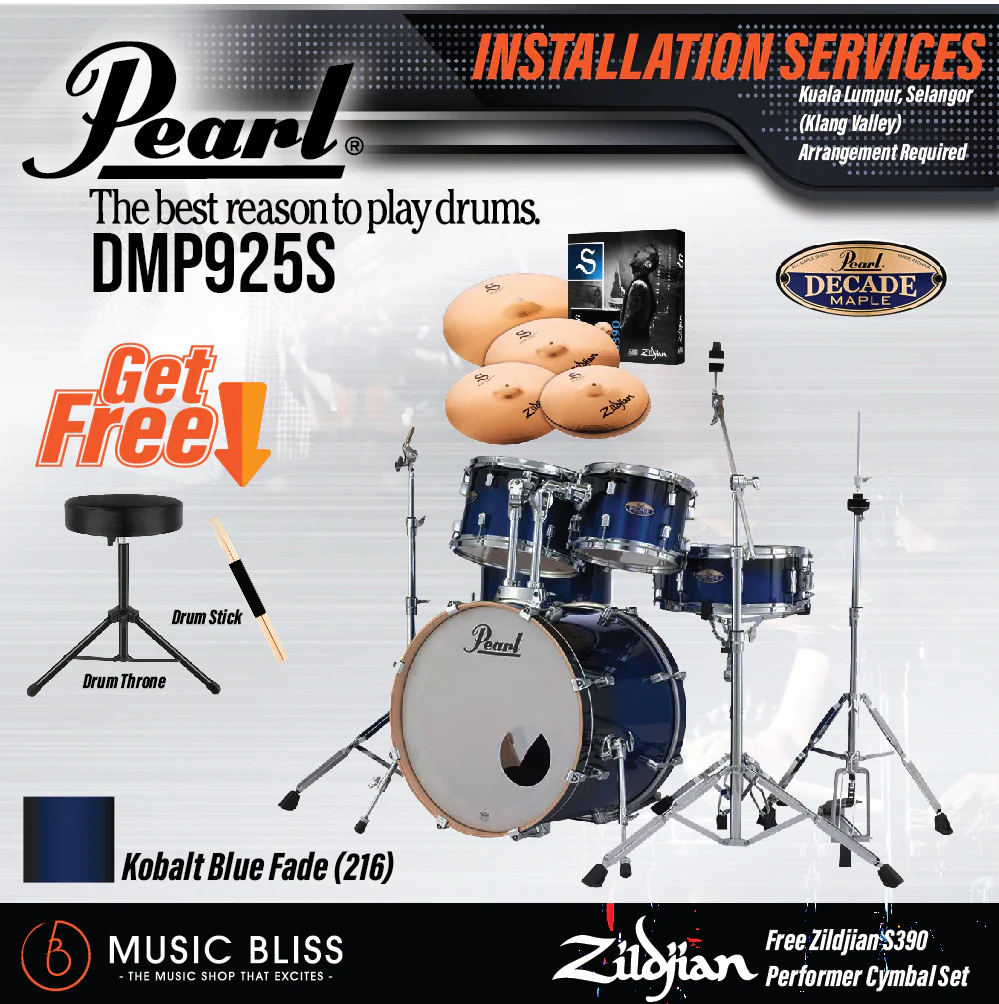 Pearl Decade Maple 5-Piece Drum Set with Hardware, Drumstick and Throne - 22 Inch Bass Drum - Kobalt Blue Fade - Image 6