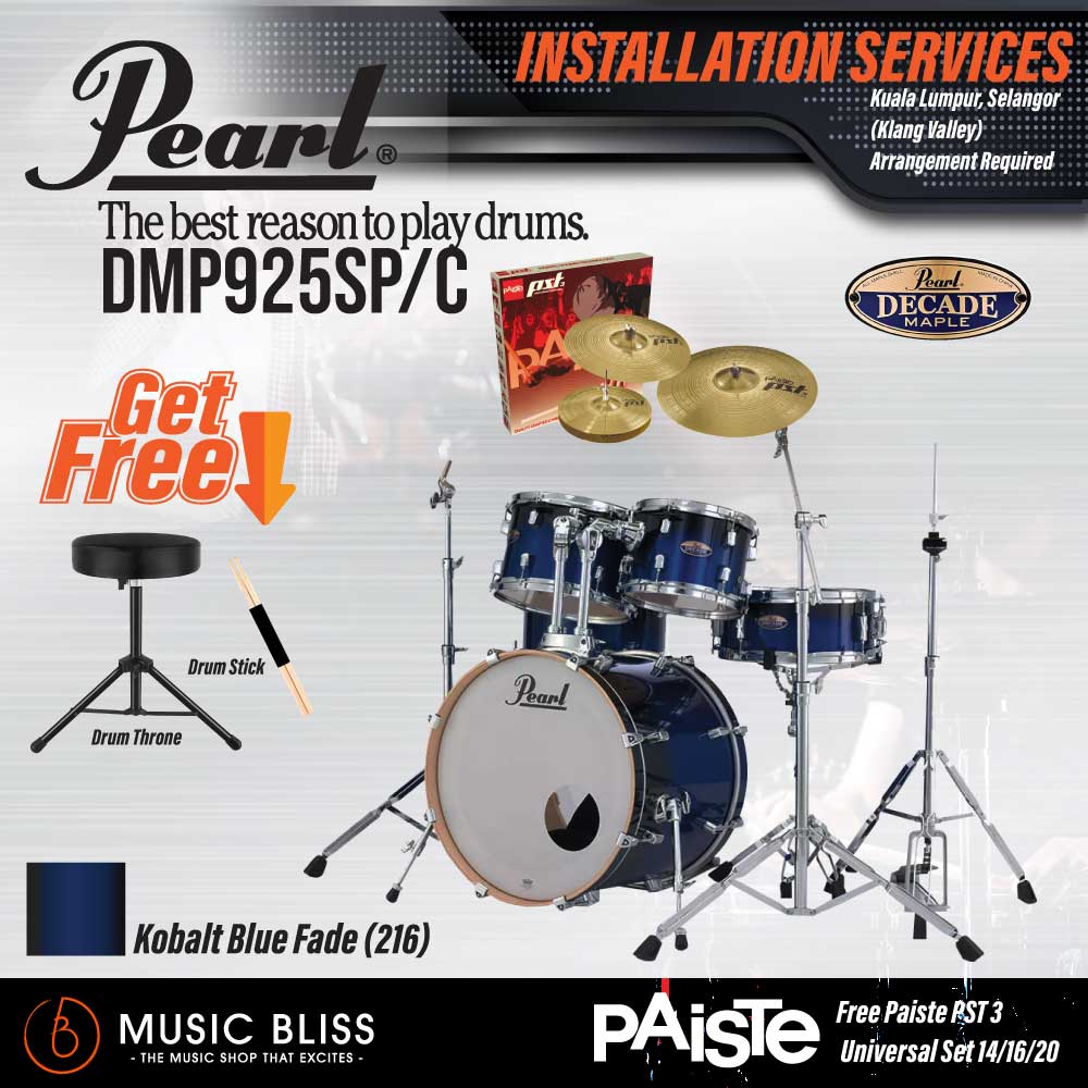 Pearl Decade Maple 5-Piece Drum Set with Hardware, Drumstick and Throne - 22 Inch Bass Drum - Kobalt Blue Fade - Image 7