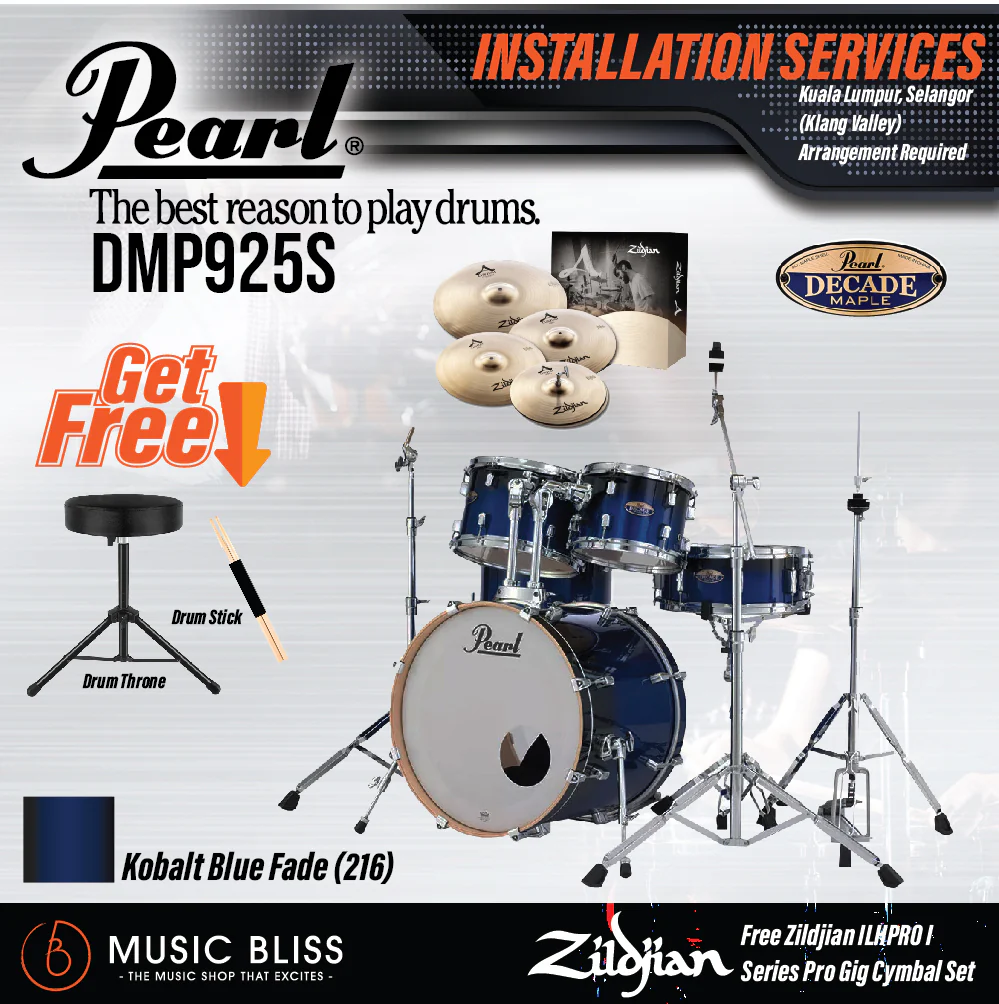 Pearl Decade Maple 5-Piece Drum Set with Hardware, Drumstick and Throne - 22 Inch Bass Drum - Kobalt Blue Fade - Image 8