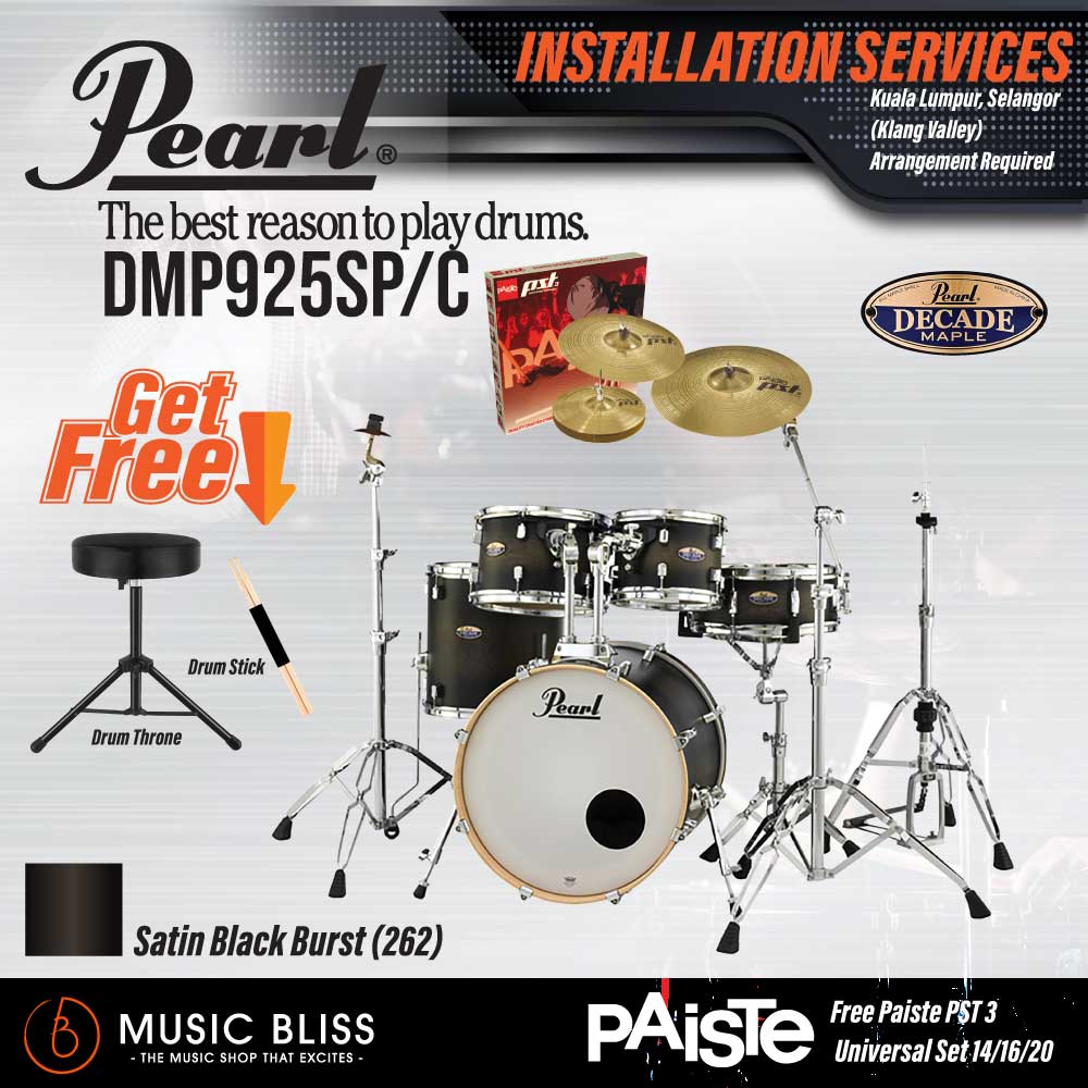 Pearl Decade Maple 5-Piece Drum Set with Hardware, Drumstick and Throne - 22 Inch Bass Drum - Satin Black Burst - Image 7