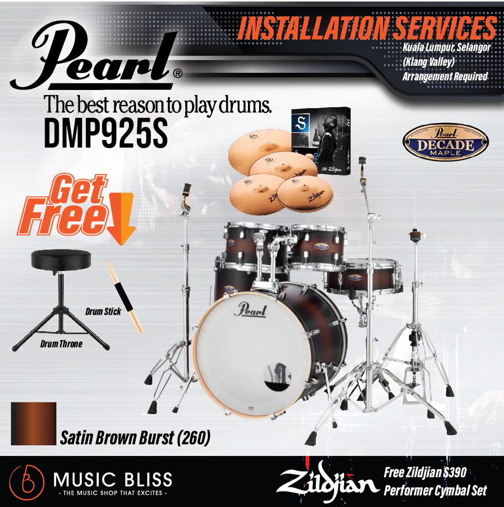 Pearl Decade Maple 5-Piece Drum Set with Hardware, Drumstick and Throne - 22 Inch Bass Drum - Satin Brown Burst - Image 6