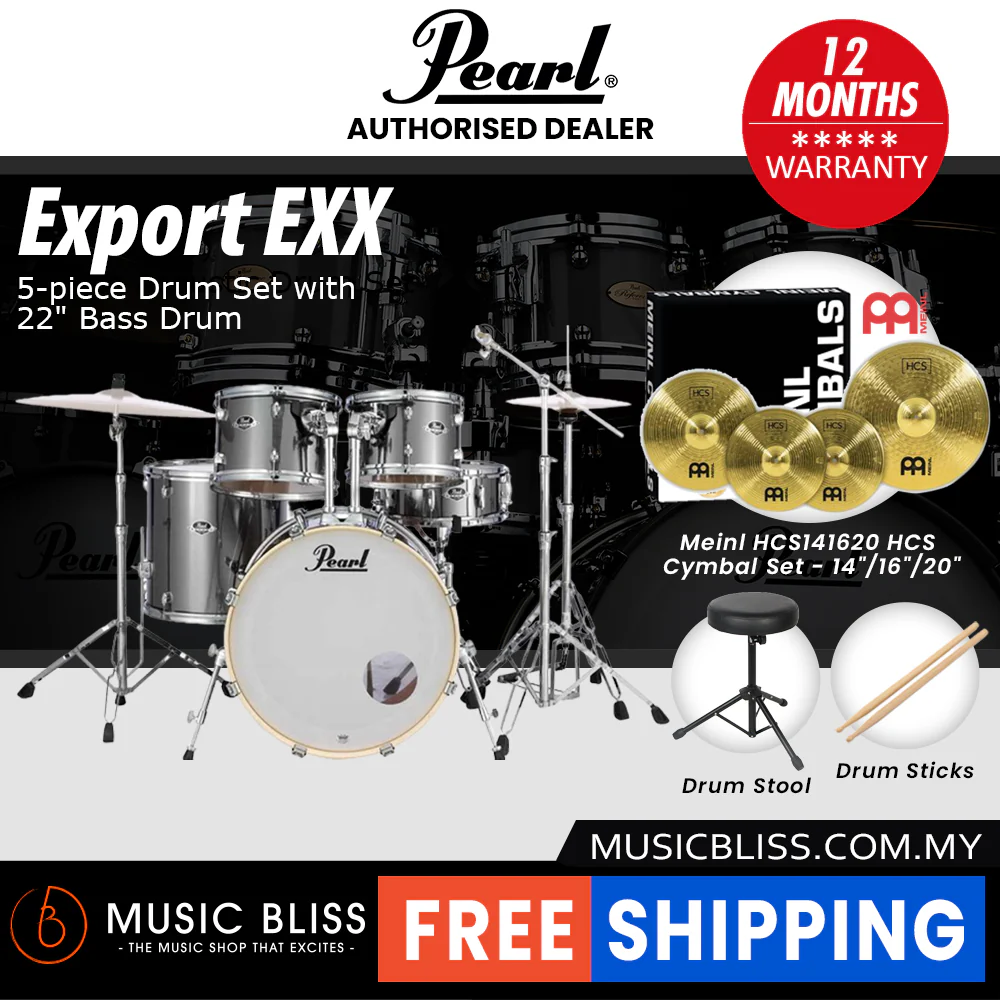 Pearl Export EXX 5-Piece Drum Set with Hardware, Drumstick and Throne - 22 Inch Bass Drum - Smokey Chrome - Image 6