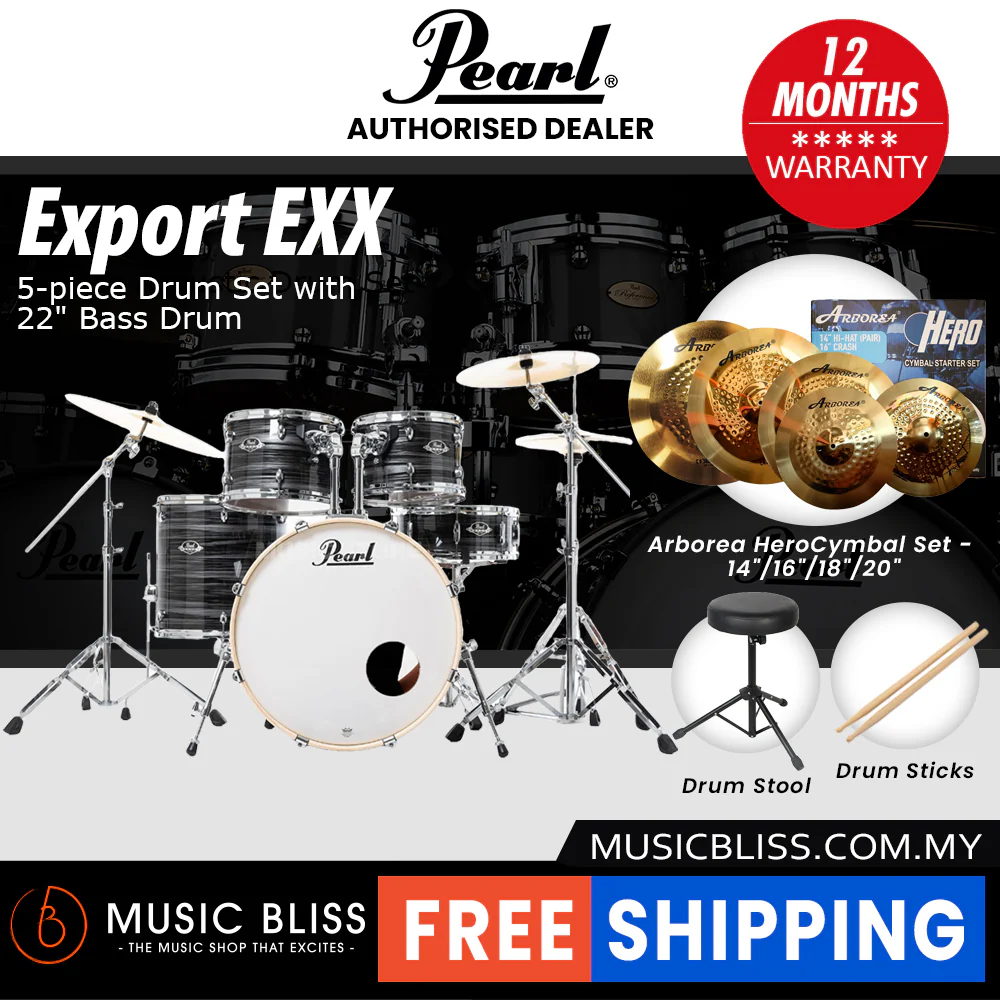 Pearl Export EXX 5-Piece Drum Set with Hardware, Drumstick and Throne - 22 Inch Bass Drum - Graphite Silver Twist - Image 12