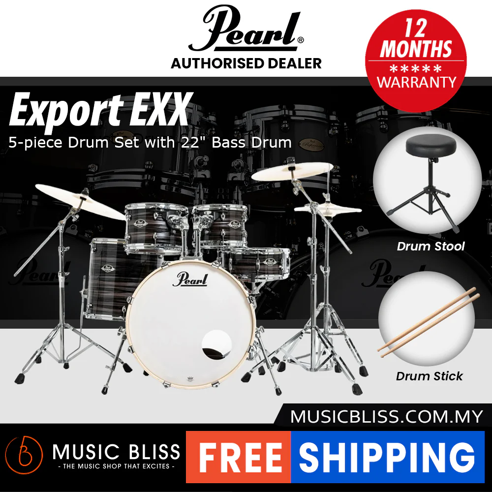 Pearl Export EXX 5-Piece Drum Set with Hardware, Drumstick and Throne - 22 Inch Bass Drum - Metallic Amethyst Twist - Image 2