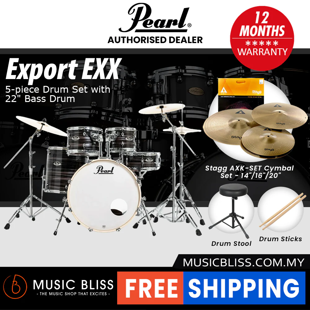 Pearl Export EXX 5-Piece Drum Set with Hardware, Drumstick and Throne - 22 Inch Bass Drum - Metallic Amethyst Twist - Image 3
