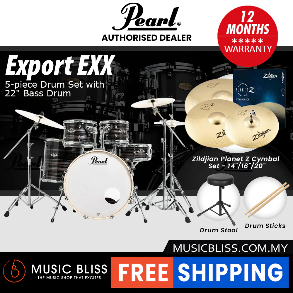 Pearl Export EXX 5-Piece Drum Set with Hardware, Drumstick and Throne - 22 Inch Bass Drum - Metallic Amethyst Twist - Image 4