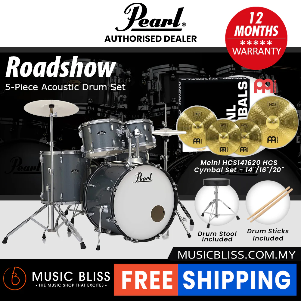 Pearl Roadshow 5-piece Drum Set with Drumstick and Throne - 22 Inch Bass Drum - Charcoal Metallic - Image 3
