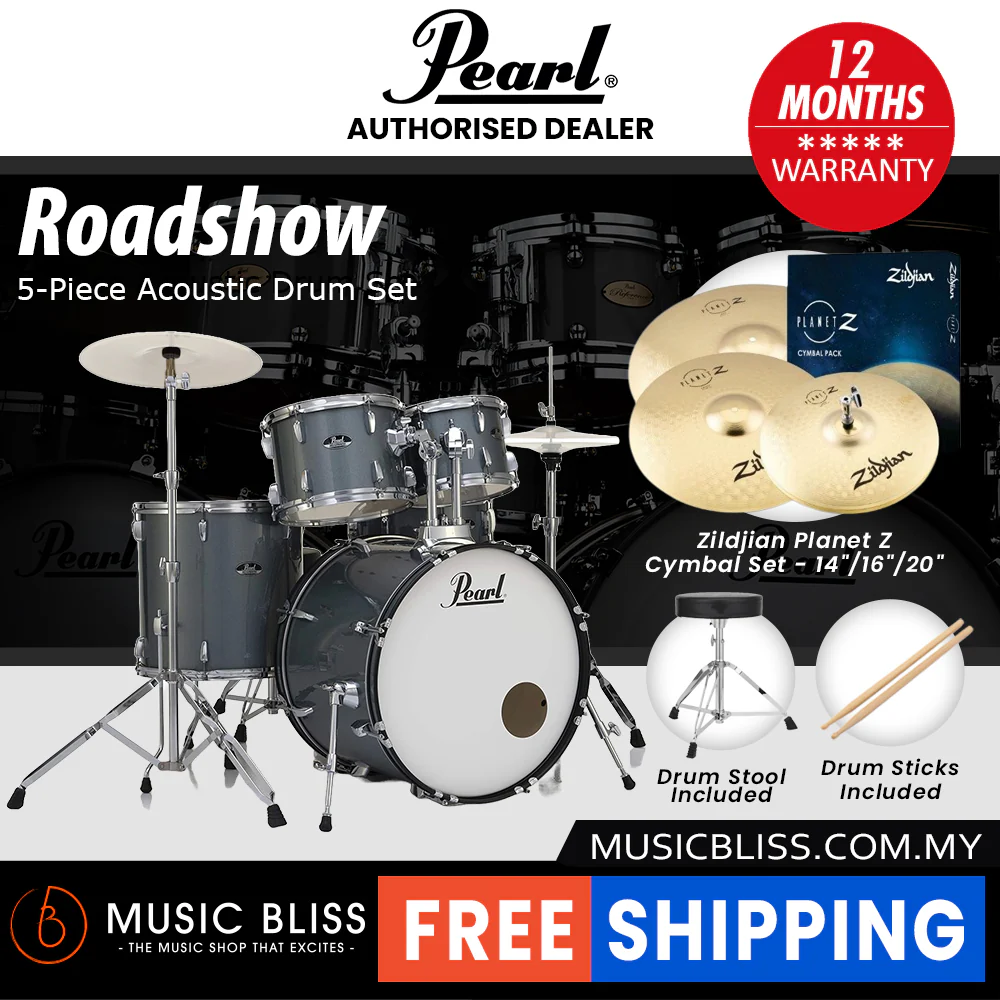 Pearl Roadshow 5-piece Drum Set with Drumstick and Throne - 22 Inch Bass Drum - Charcoal Metallic - Image 4