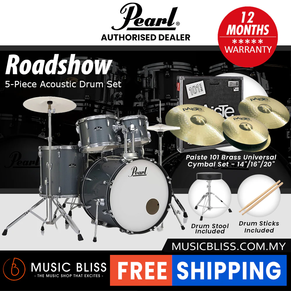 Pearl Roadshow 5-piece Drum Set with Drumstick and Throne - 22 Inch Bass Drum - Charcoal Metallic - Image 5