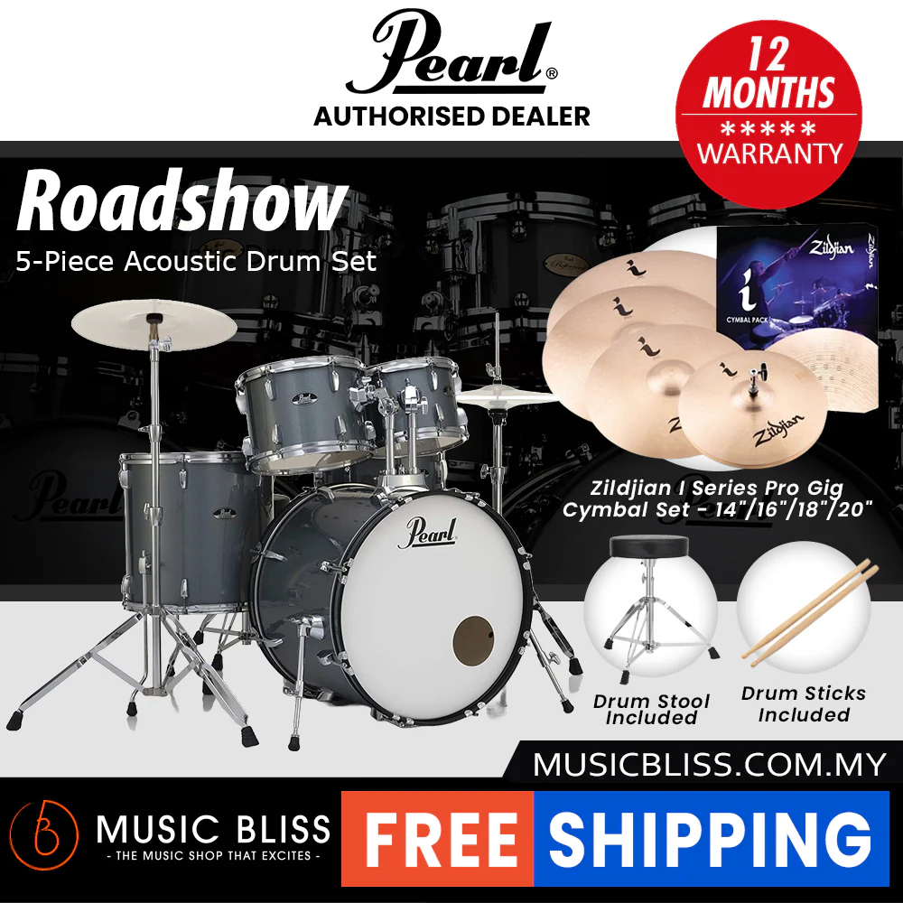 Pearl Roadshow 5-piece Drum Set with Drumstick and Throne - 22 Inch Bass Drum - Charcoal Metallic - Image 6