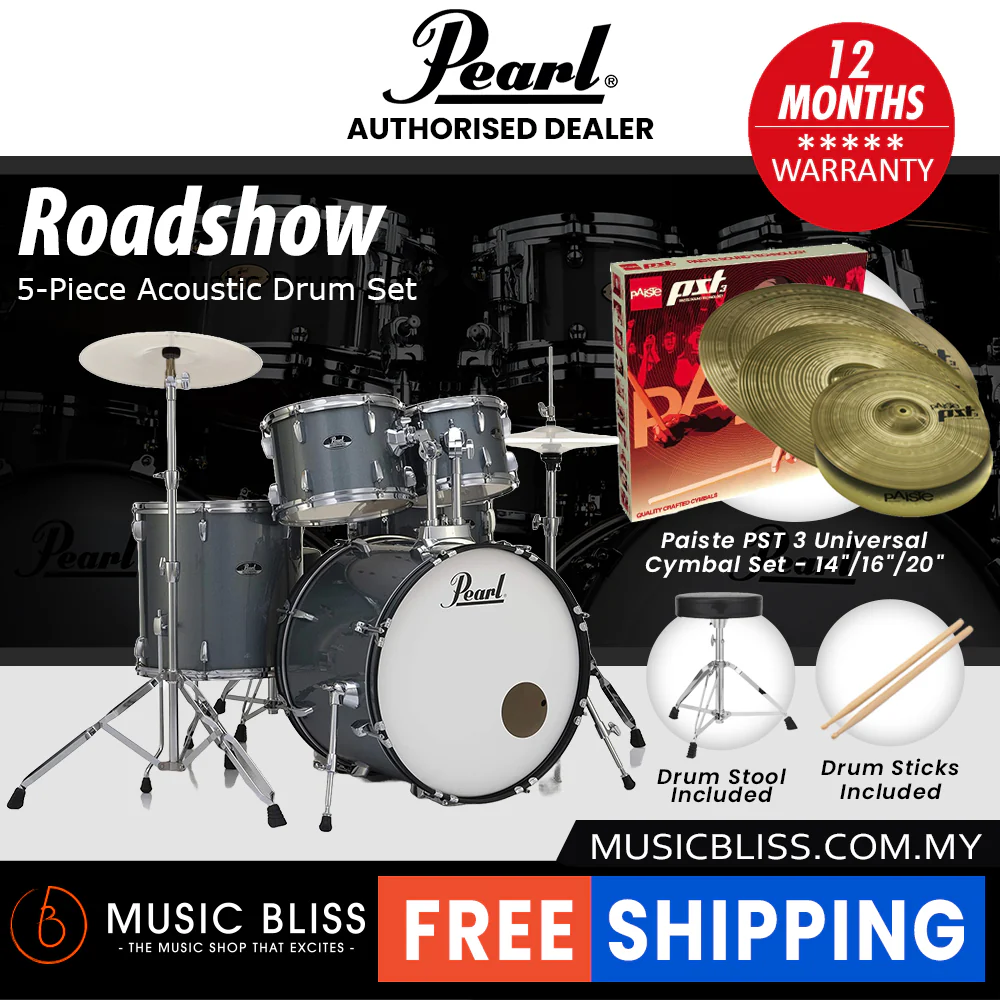 Pearl Roadshow 5-piece Drum Set with Drumstick and Throne - 22 Inch Bass Drum - Charcoal Metallic - Image 8